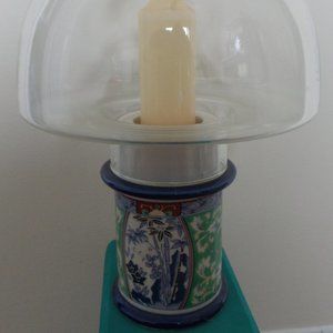 Asian inspired porcelain candle holder with glass